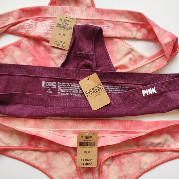PINK Victoria's Secret Lot of 3 - Thong String Panties Tie Dye/Solid Size Medium - Picture 5 of 6